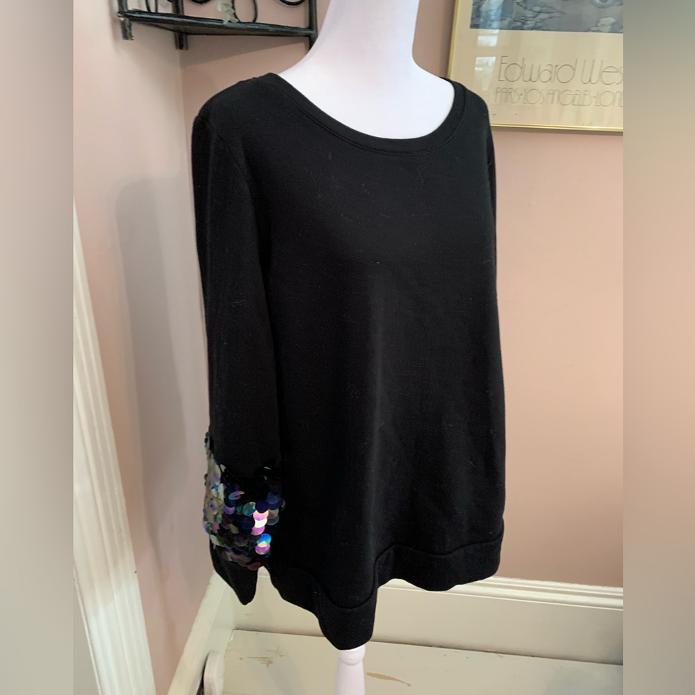 Michel Studio Black Sweatshirt with Sequin Accents plus size 1X